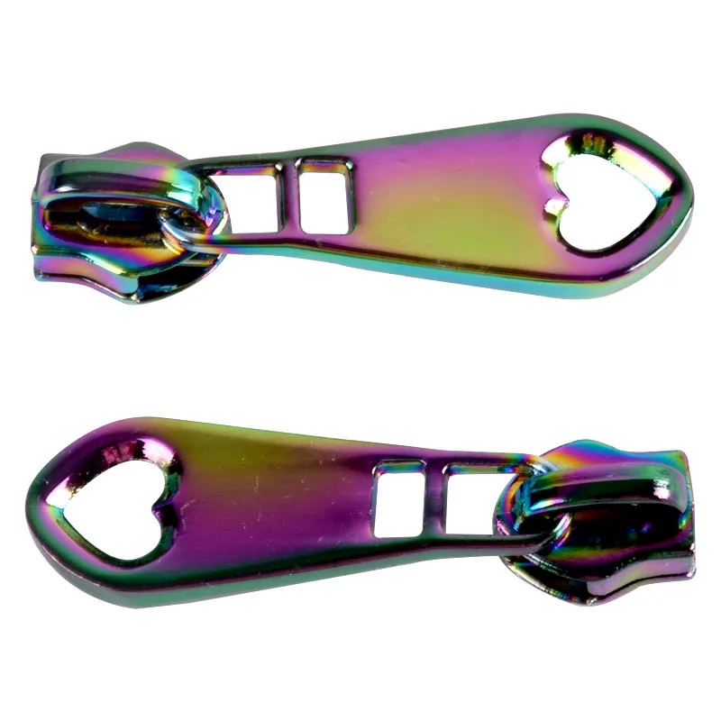 

5# Nylon Rainbow Color Zipper Pulls, Heart shape Zipper Head For Bag 4pcs