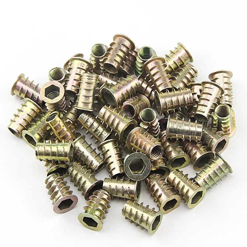 10/25X M4 M5 M6M8 M10 Metal Hexagon Hex Socket Embedded Insert Nut E-Nut for Wood Furniture Inside and Outside Thread Zinc-alloy