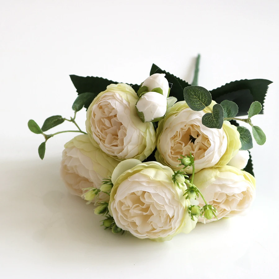 Künstliche Blumen Pfingstrosenstrauß Seidenrosenvase für Heimdekoration Garten Hochzeit Dekorative Kunstpflanzen Weihnachtsgirlande Material