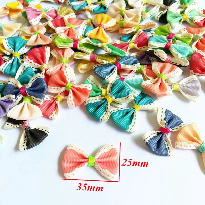 50PCS 25mm*35mm Printed  Ribbon Bow Girl Dress Gift Box Bow Tie Wedding Hair Decoration DIY Craft Making