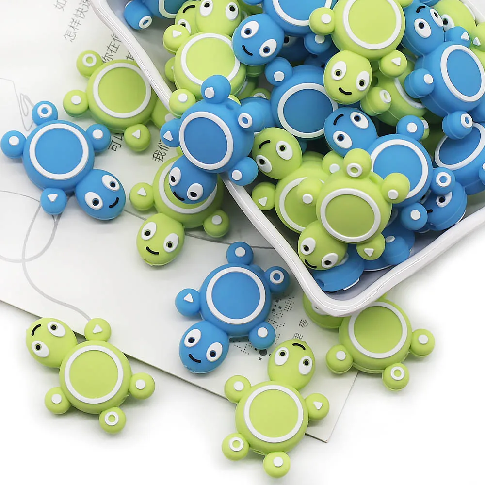 Cute-idea 10pcs Silicone Turtle Beads Mini Tortoise Animal Teething Teether Pacifier Chain Toys Accessories BPA Free Baby Goods