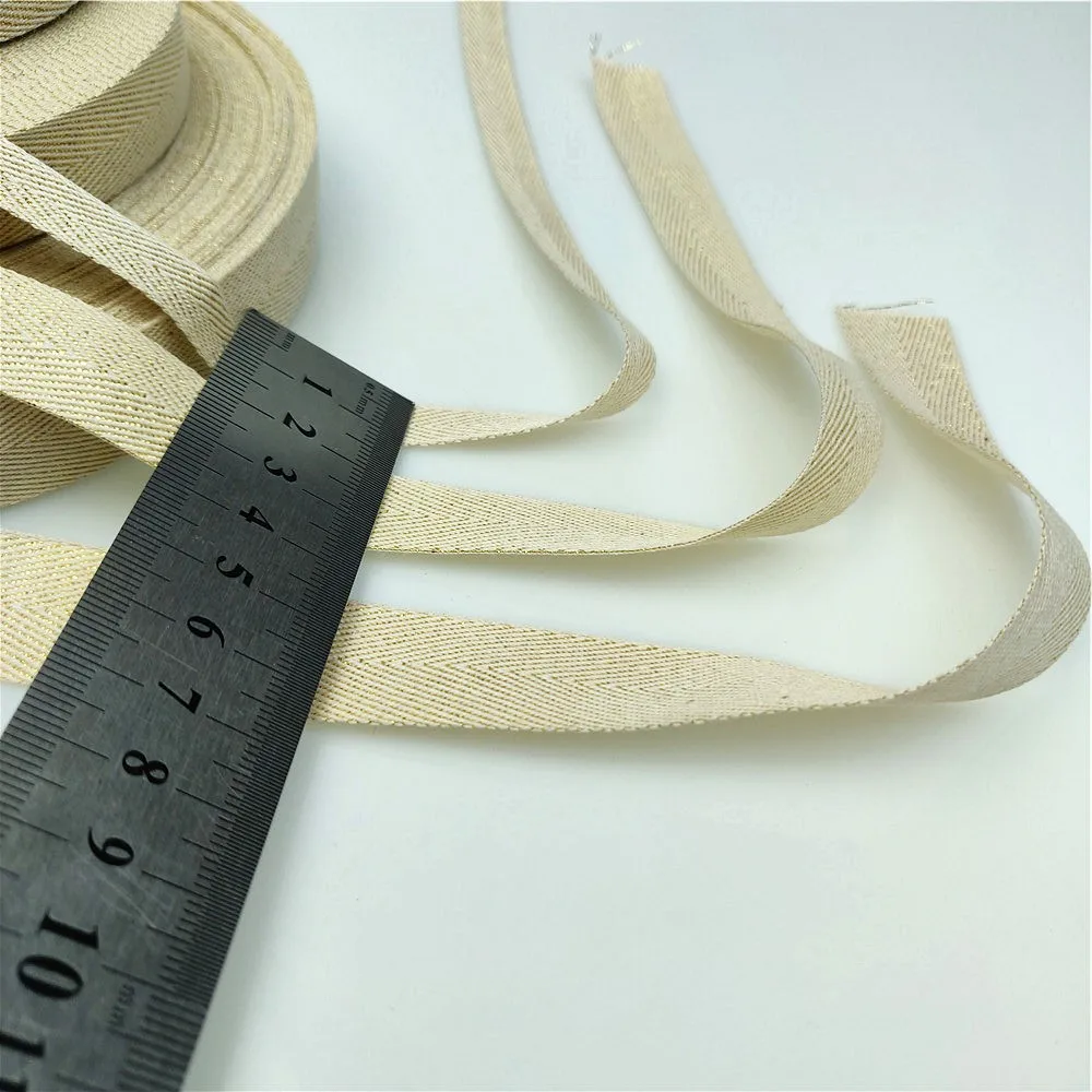 5yards Beige Twill Cotton Ribbon 10MM 15MM 20MM Width Webbing/Bias Binding Tape For Diy Bag Craft Gold Lurex Cotton Twill Tape