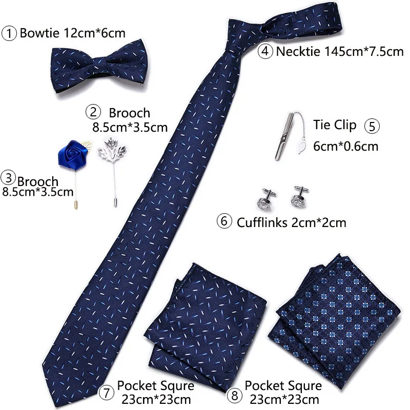 Herren-Krawatten-Set, luxuriöse Geschenkbox, Seidenkrawatte, Krawatten-Set, 8-teilig, innenverpackt, festliches Geschenk, Krawatte, Einstecktücher, Urlaubsgeschenk für Männer – Detail 4
