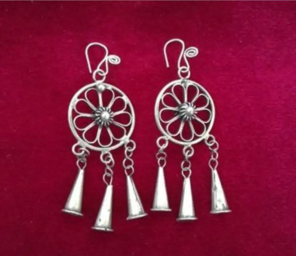 Jewelry Free Shipping  Selling Jewelry Triibal Chinese Handmade Miao Silver Floret horn ring Earrings