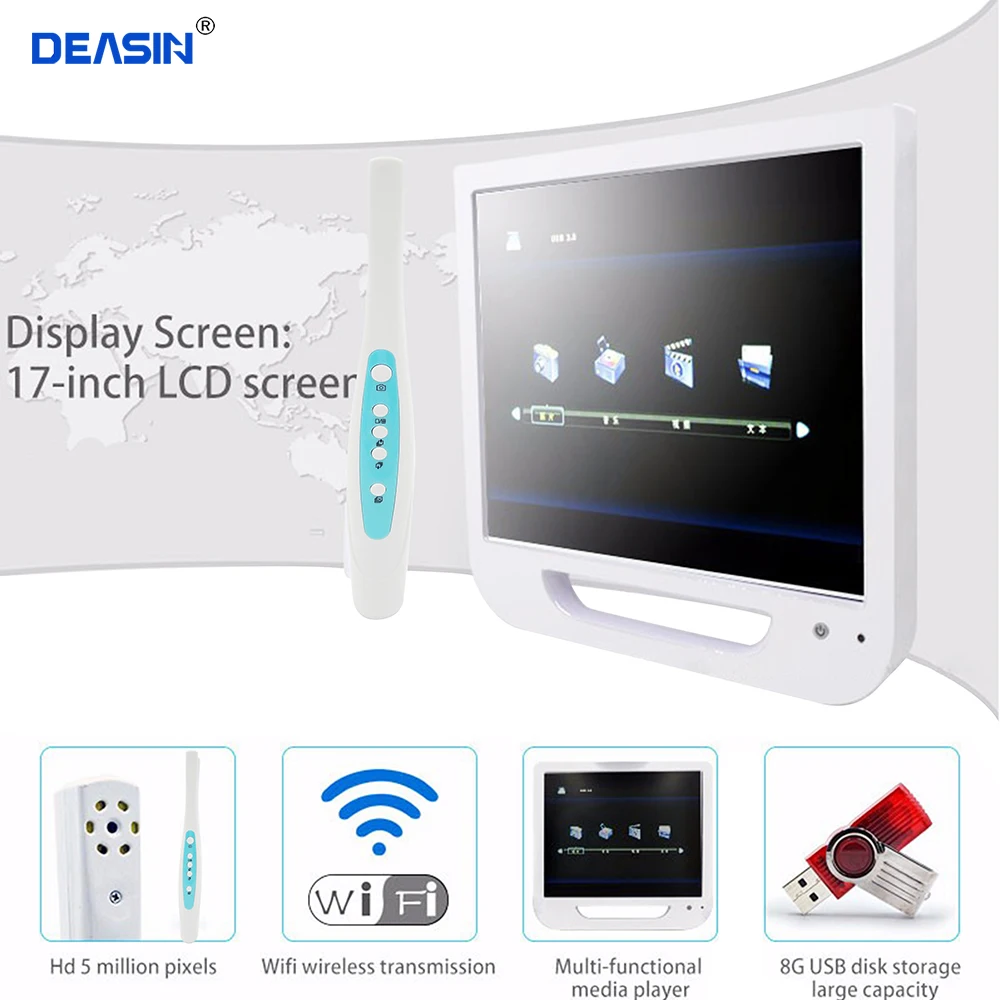 5.0 mega pixels 17 inch lcd monitor with usb / wifi intra oral camera all in one machine