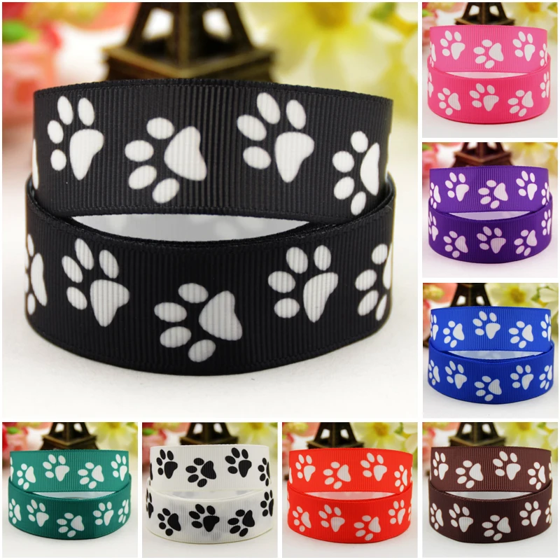 22mm 25mm 38mm 75mm Ruban satin Dog paw Cartoon Character printed Grosgrain Ribbon Hair Accessories party decoration 10 Yards