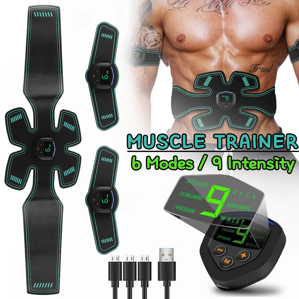 USB Rechargeable Electric Abdominal Muscle Stimulator Trainer Fitness Body Massage Fit EMS Exercise LCD Muscle Training Gear