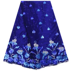 High Quality Blue Velvet Vloth African Fabric Colorful French Lace Fabric Flowers Nigeria Fabric For Women Party 2014A