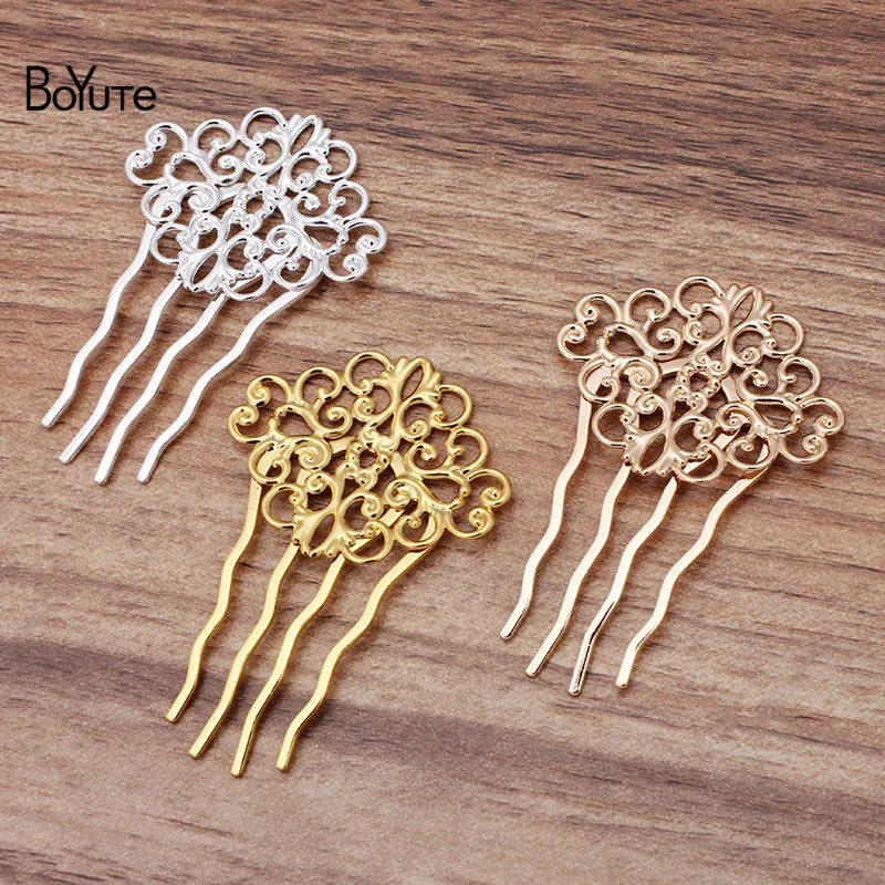 BoYuTe (10 Pieces/Lot) 37*58mm 4 Teeth Hair Comb Welding 30*37mm Filigree Flower Diy Handmade Hair Jewelry Accessories