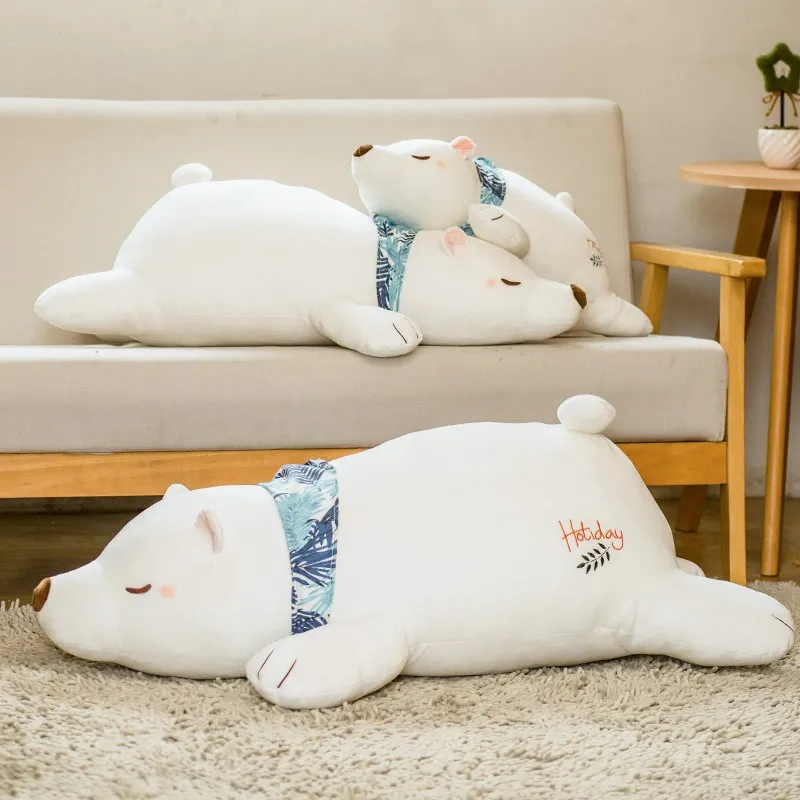 

60cm-100cm Kawaii Scarf Polar Bear Plush Doll Baby Soft Stuffed Sleeping Bear Pillow Animal Plush Toys Kids Cartoon Gifts