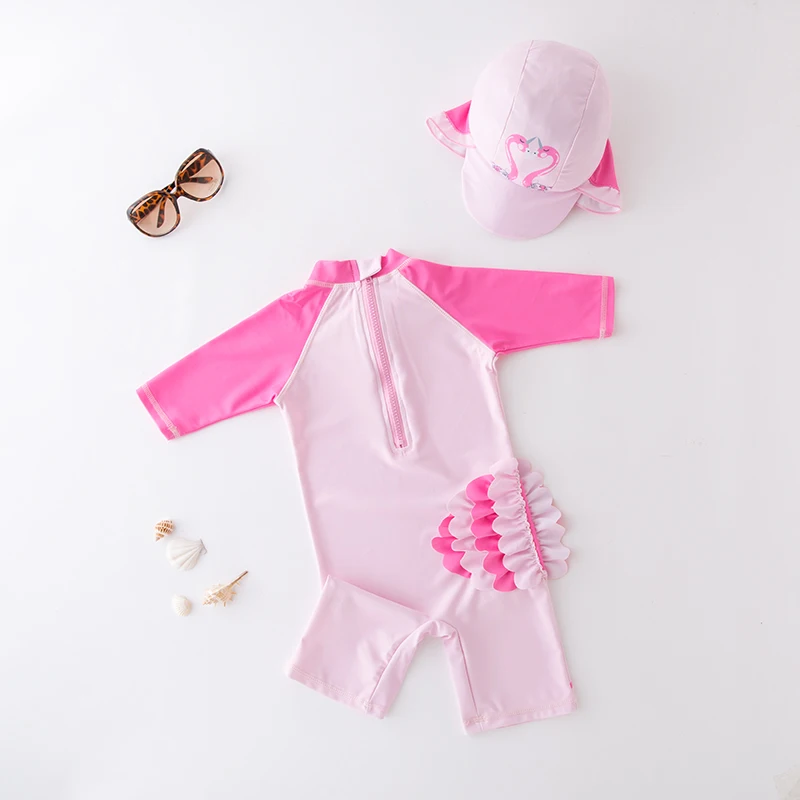 Baby Swimwear Flamingo Unicorn Swimsuit for Girls UPF50 Anti UV Bathing Suit for Girl One Piece Toddler Rashguard with Sleeves