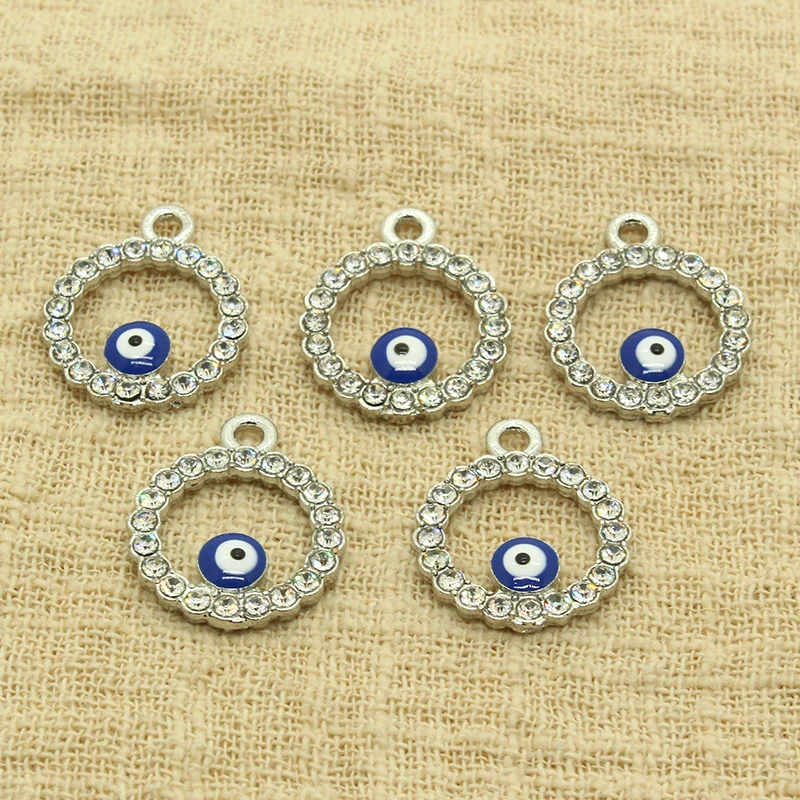 10pcs 21x16mm Hollow Rhinestone Evil Eye Charms For Earring Necklace Pendant Accessory DIY Lucky Blue Eye Charm Jewelry Made