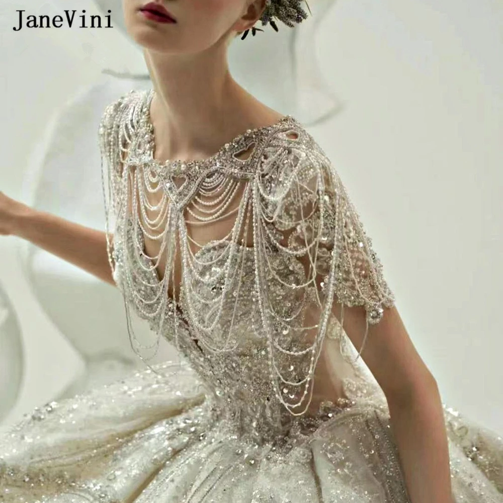 JaneVini Luxury Bridal Shoulder Necklaces Bling Rhinestone Handmade Beaded Tassels Women Body Chian Wedding Jewelry Accessories