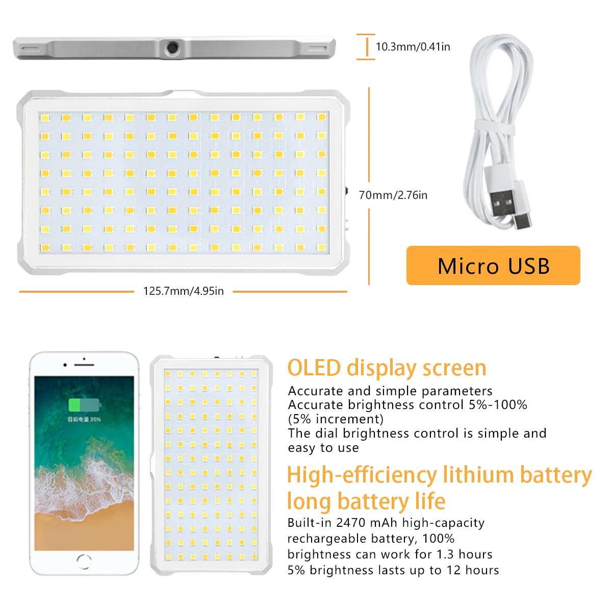 Litufoto para fotografar, transmissão ao vivo tipo-c interface à mão lâmpada de preenchimento 9w 3200k-5600k dupla temperatura de cor luzes led de vídeo