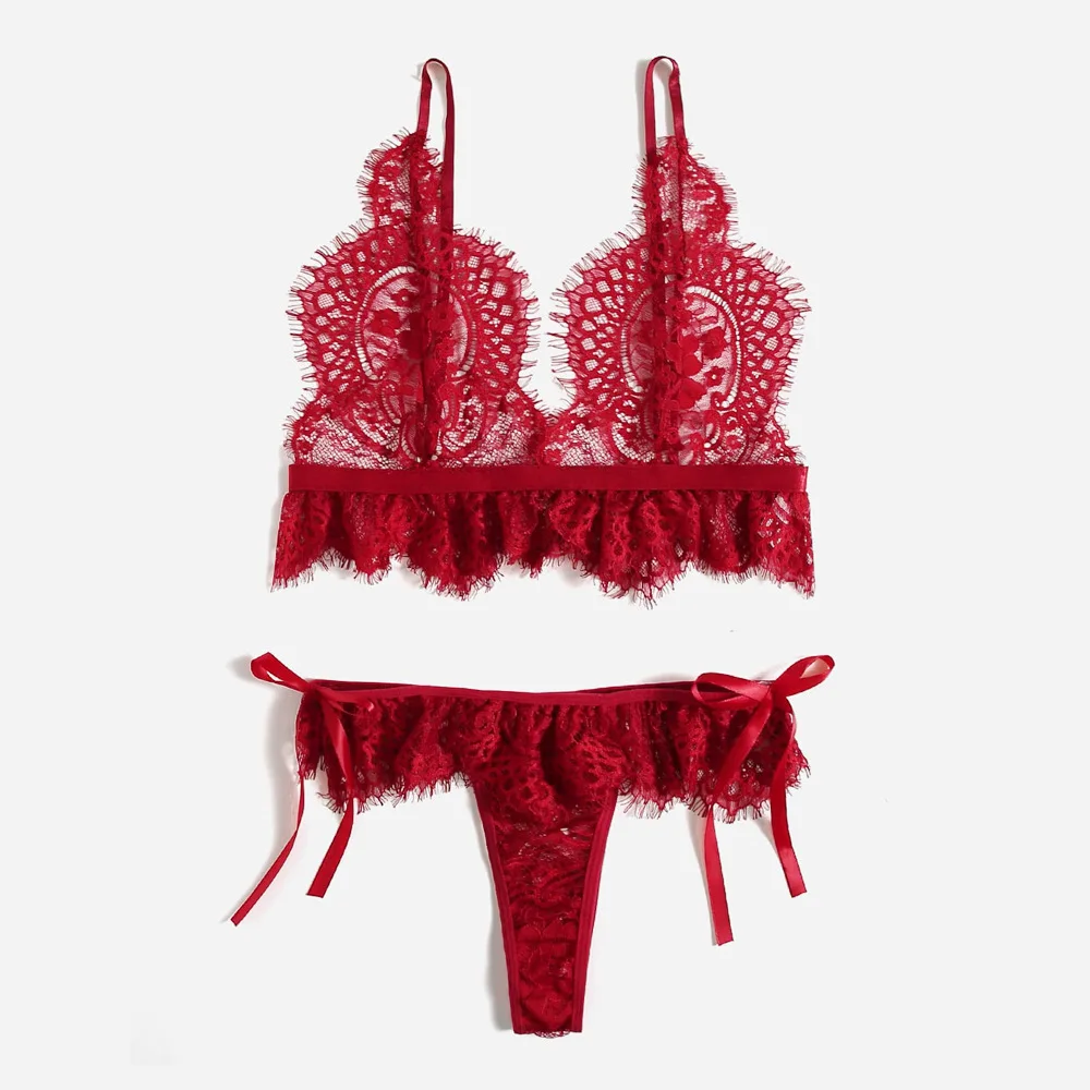 

Red Lingerie Set Sexy Exotic Costumes Lace Bras Thong Porn Intimate Hot Erotic Outfit Underwear Sexy lengerie women outfit