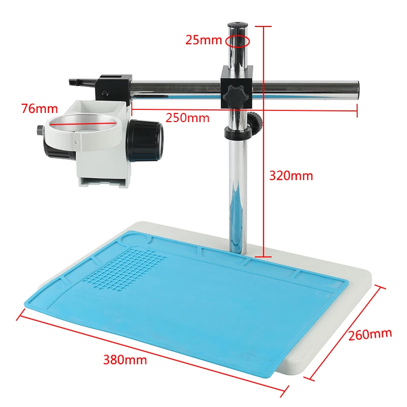 Trinocular Microscope Big Size Adjustable Boom Table Working Stand Holder+ Multi-axis Adjustable Metal Arm + 76mm Ring Holder