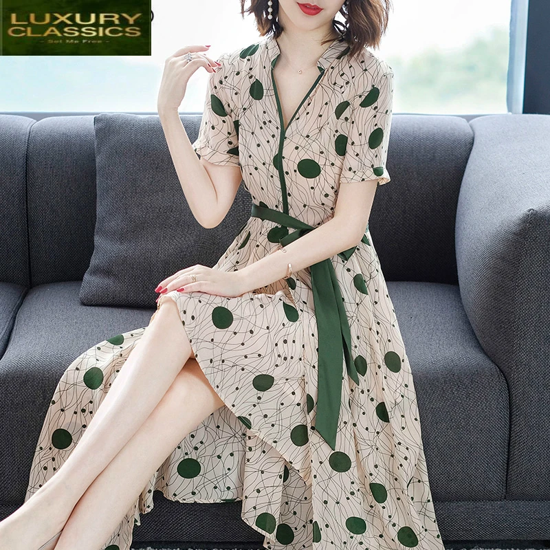 

Silk Dress Women 100% Elegant Maxi Dresses Long Beach Dress Slim Print Vestidos Summer Party Bodycon Dress 2021 LWL1487