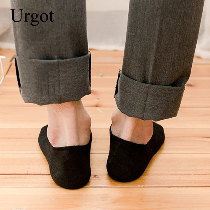 Urgot 5 Pairs Men's Silicone Non-Slip Invisible Socks Summer Solid Color Ankle Boat Socks Female Soft Cotton Slipper Sock Casual