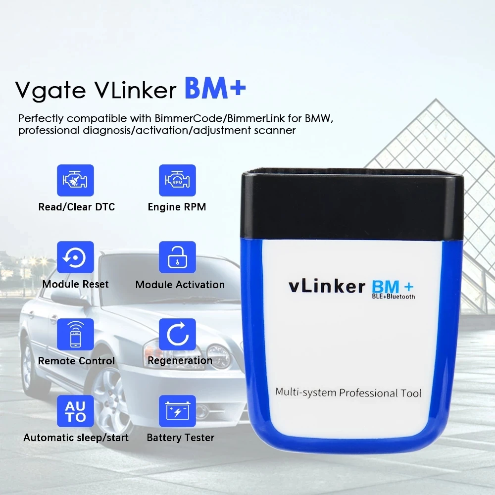 

VSTM Vgate VLinker BM+ OBD 2 OBD2 BT 4.0 For BMW Scanner Car Diagnostic Auto Tools Use On Android And Windows