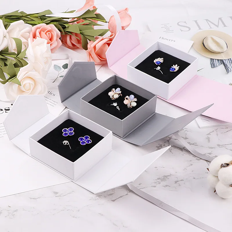 

12Pcs Jewelry Box Pink White Grey Ribbon Craft Paper Box for Necklace Earring Ring Set Jewelry Display Gift Box