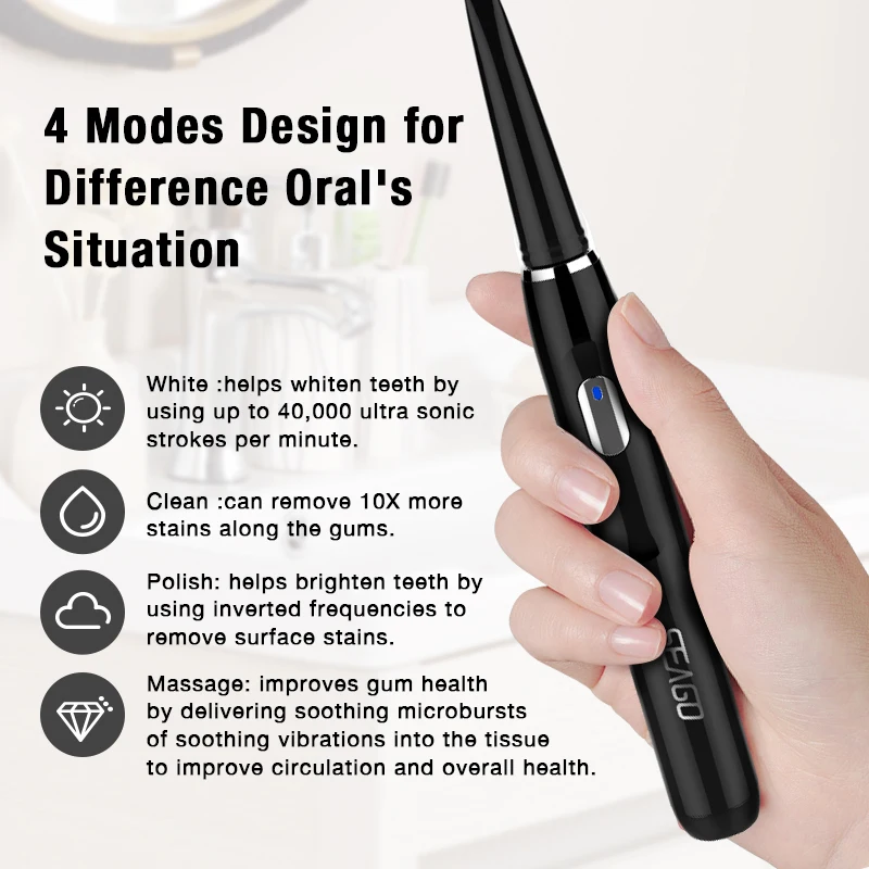 SEAGO Electric Toothbrush Rechargeable Buy 2 Pieces Get 50% Off Sonic Toothbrush 4 Mode Travel Toothbrush with 3 Brush Head Gift