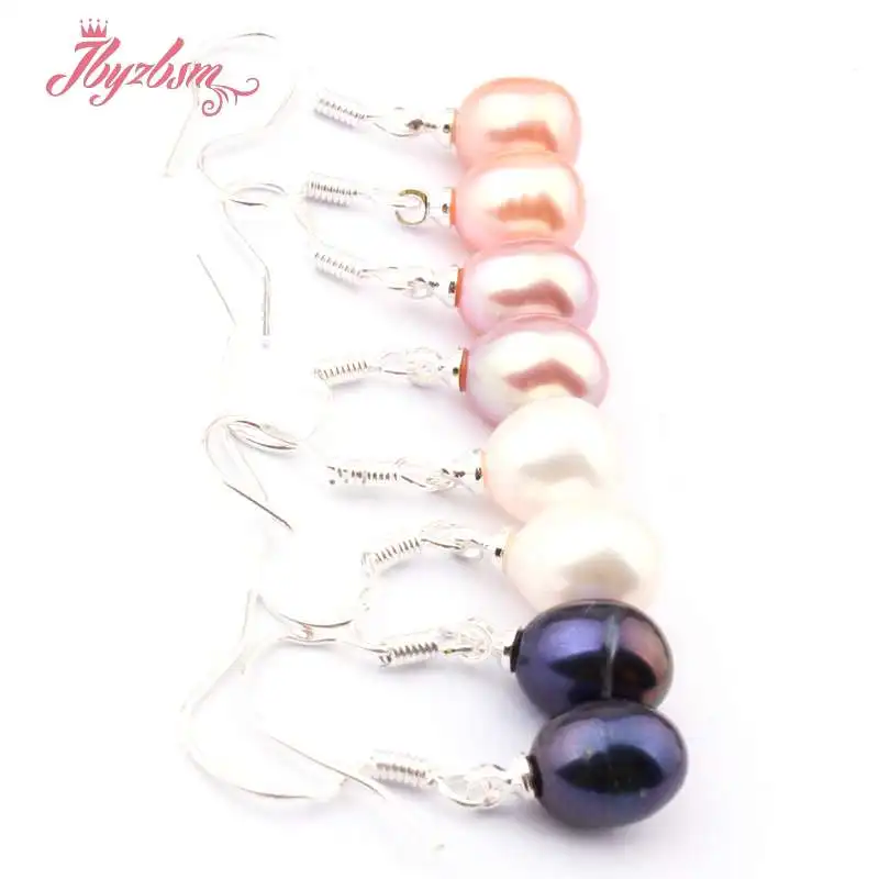 Natural Oval Freshwater White Black Purple Pink Elegant Pearl Dangle Hook Earrings 1 Pair Fashion Jewelry Party Anniversary Gift