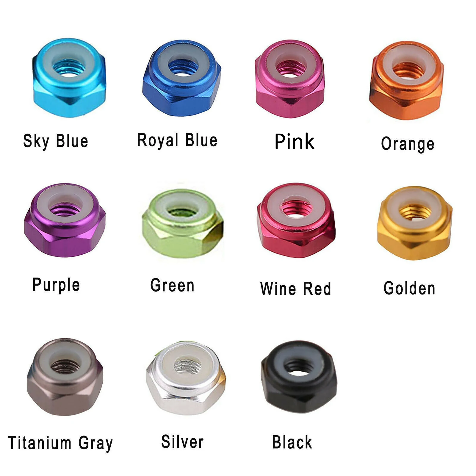 5 pz/lotto M2 M2.5 M3 M4 M5 M6 M8 in lega di alluminio anodizzato di alta qualità inserto in Nylon controdado autobloccante 11 colori