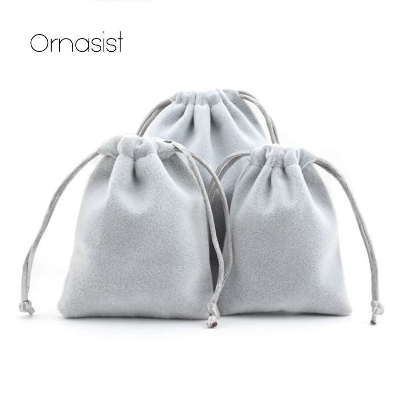 

10pcs/lot 7x9cm,10x12cm Gray Velvet Drawstring Bag Birthday Wedding Party Gift Packaging Bag Necklace Ring Jewelry Storage Bag