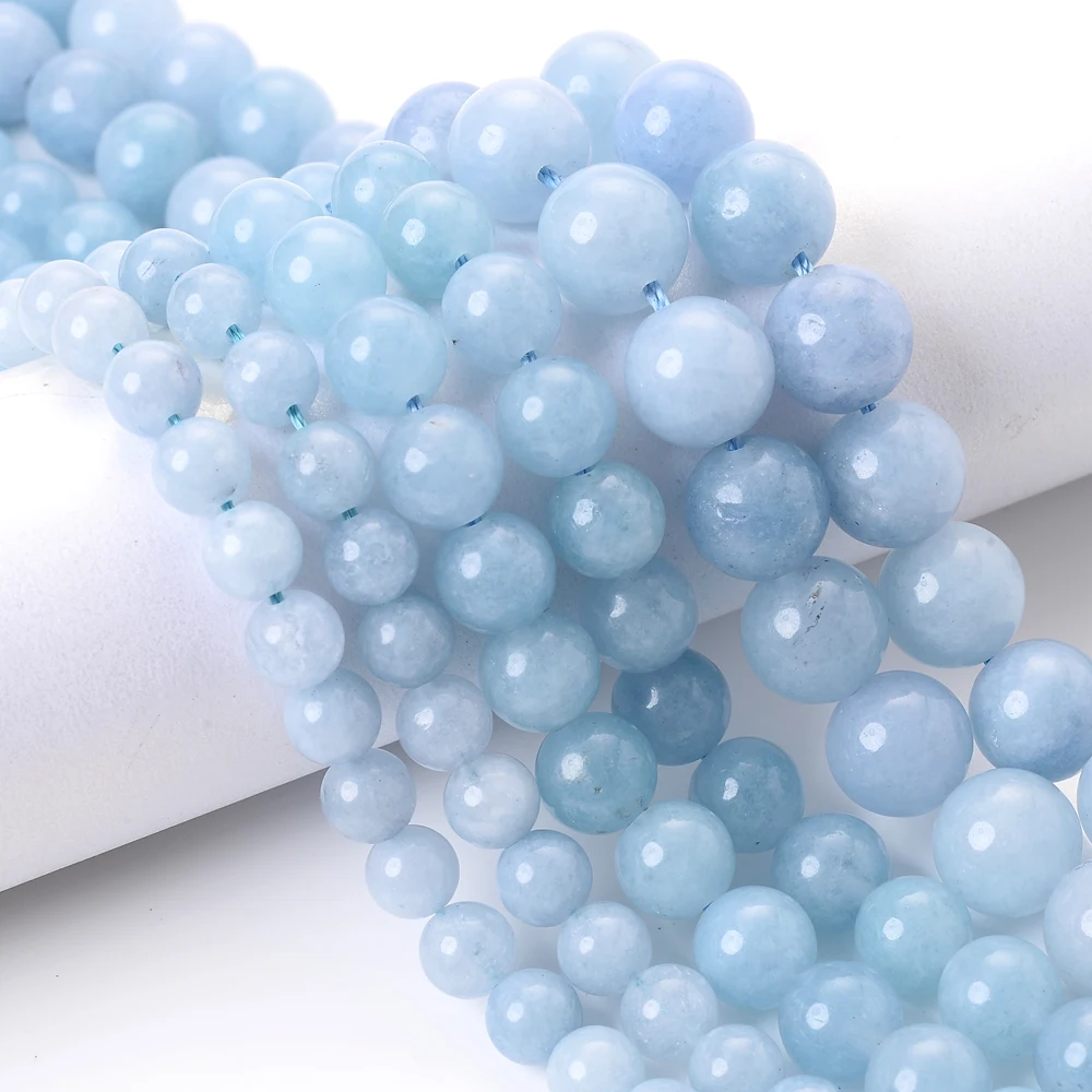 Blue Aquamarines Stone Beads Round Natural Loose Spacer Beads for Jewelry Making DIY Bracelet Earring Accessroies 4/6/8/10/12mm