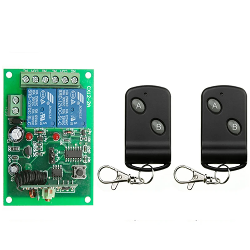 433Mhz Universal Wireless Remote Control Switch DC 12V 24V 2CH RF Relay Receiver Module + Transmitter garage door opener