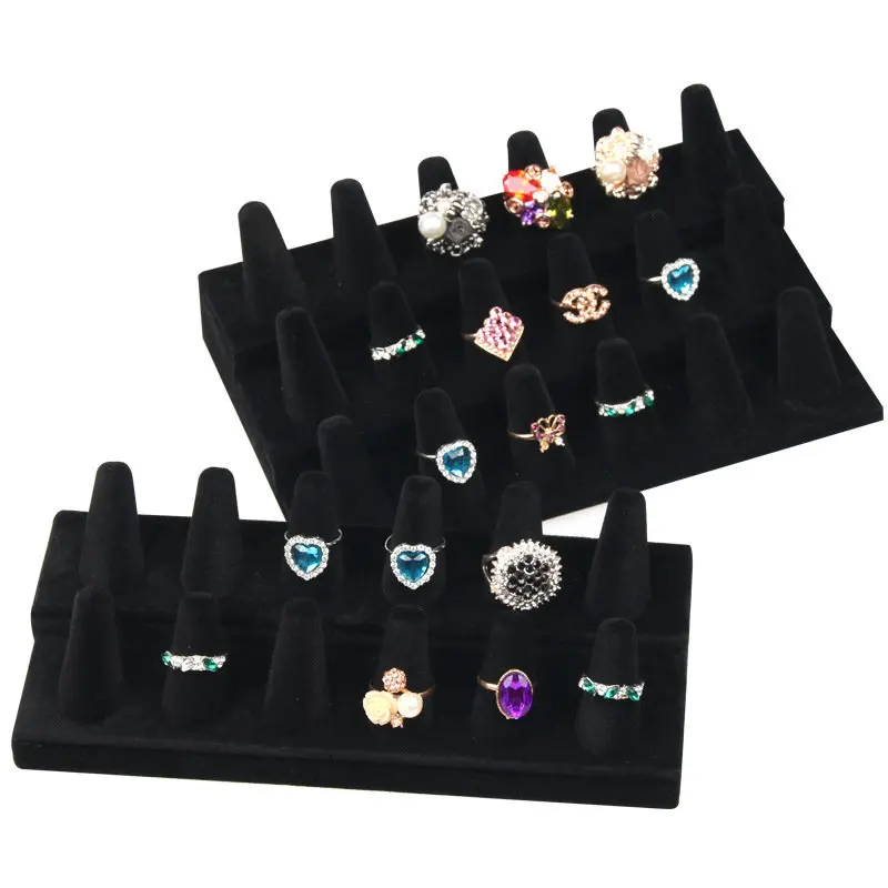 

Finger Style 18 Ring Display Holder Stand Flocking Jewelry Ring Display Tray Counter Jewelry Display Organizer Tray Storage