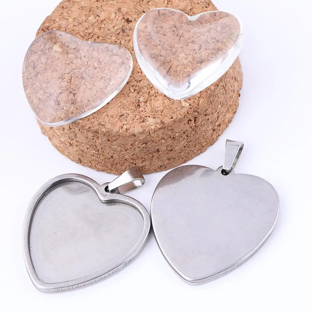 10pcs Stainless Steel Heart Shape Cabochon Base Rose Gold Black Pendant Setting Trays Diy Necklace Bezel Blanks For Making