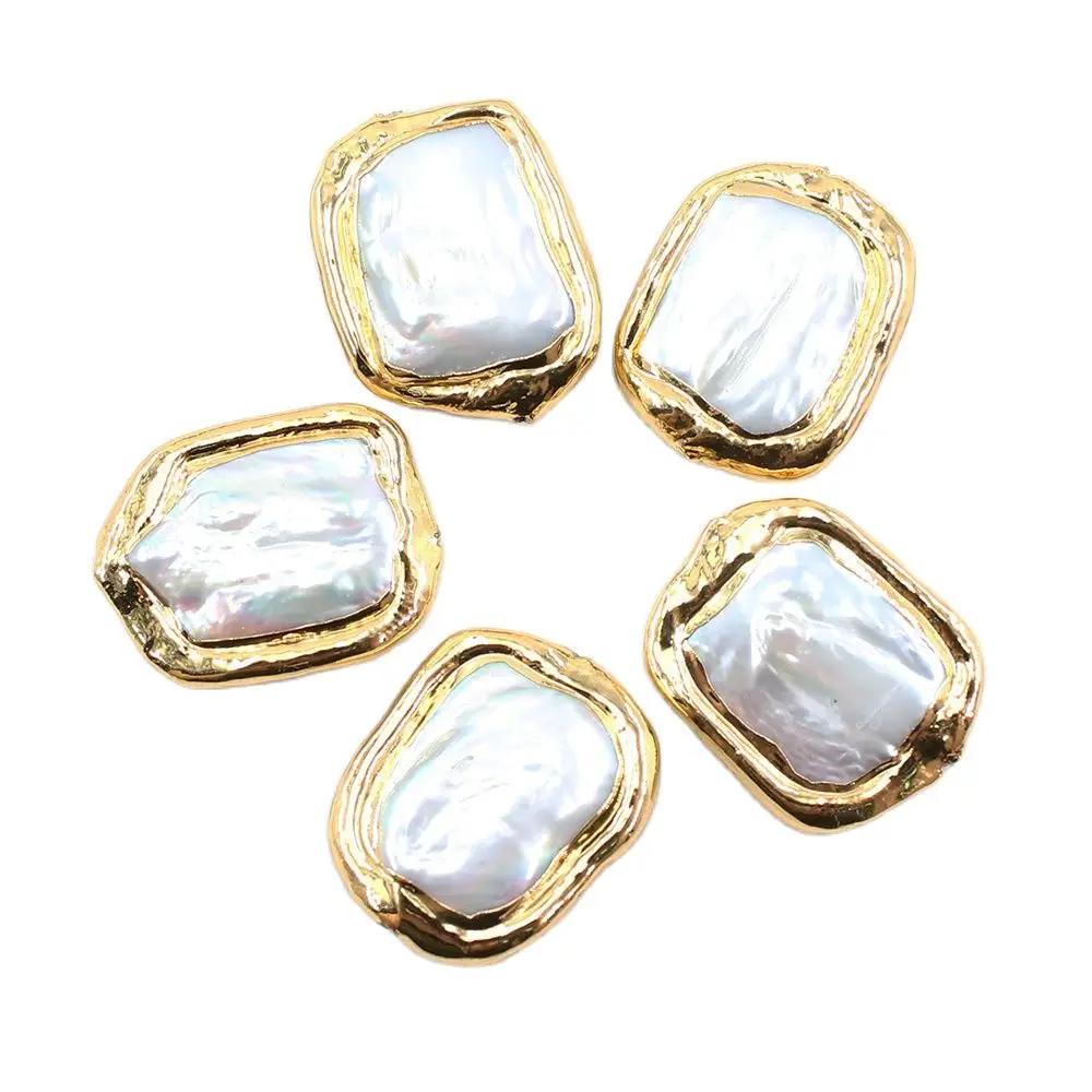 APDGG Wholesale 5PCS Freshwater Cultured White Square Pearl Gold Plated Beads Findings Loose Beads For Women Necklace DIY