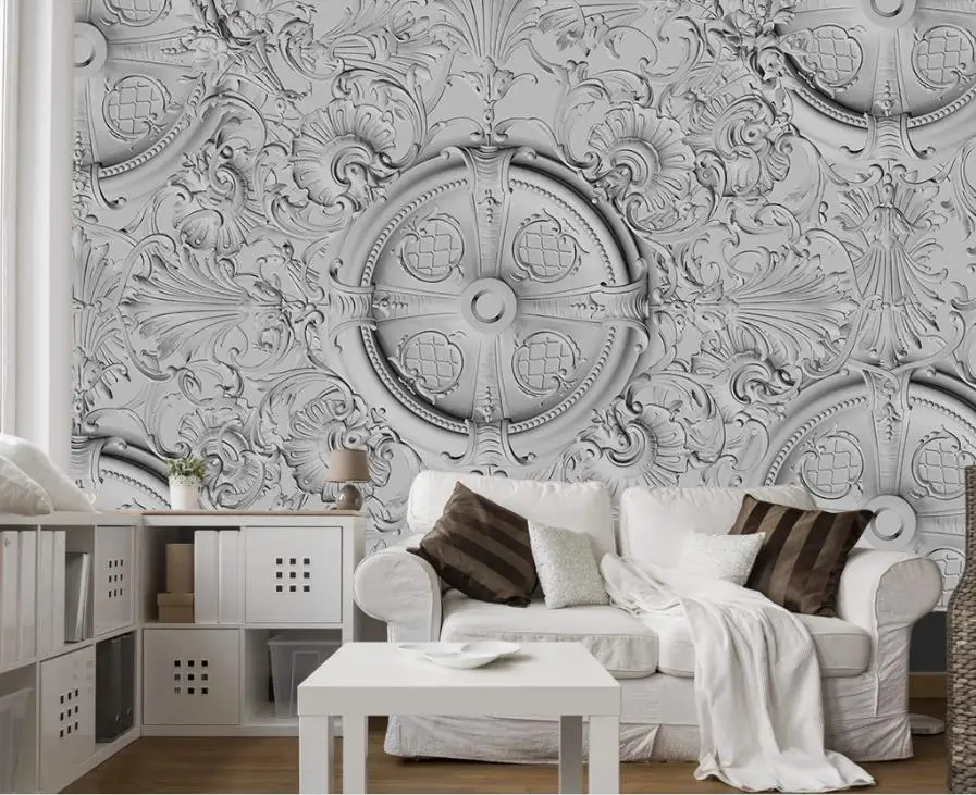 wallpaper for walls 3 d Living room bedroom Off-white plaster line mural wallpaper 3d European pattern TV background wall