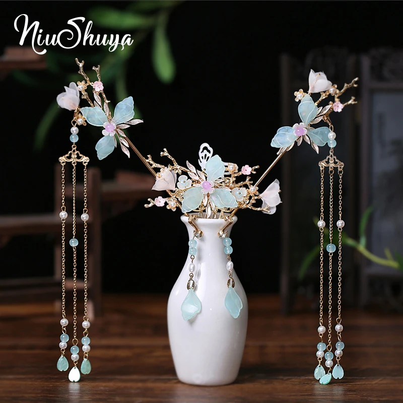 NiuShuya Vintage Hanfu Headdress Classical Tassel Steps Shake Hairpins Chinese Style Scorpion Ancient Hair Accessories