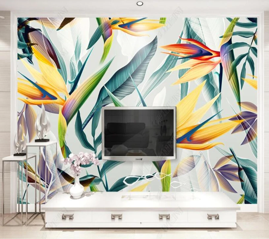 

Papel de parede Simple style hand-painted green plants 3d wallpaper, tv wall. bedroom KTV bar mural wall decoration