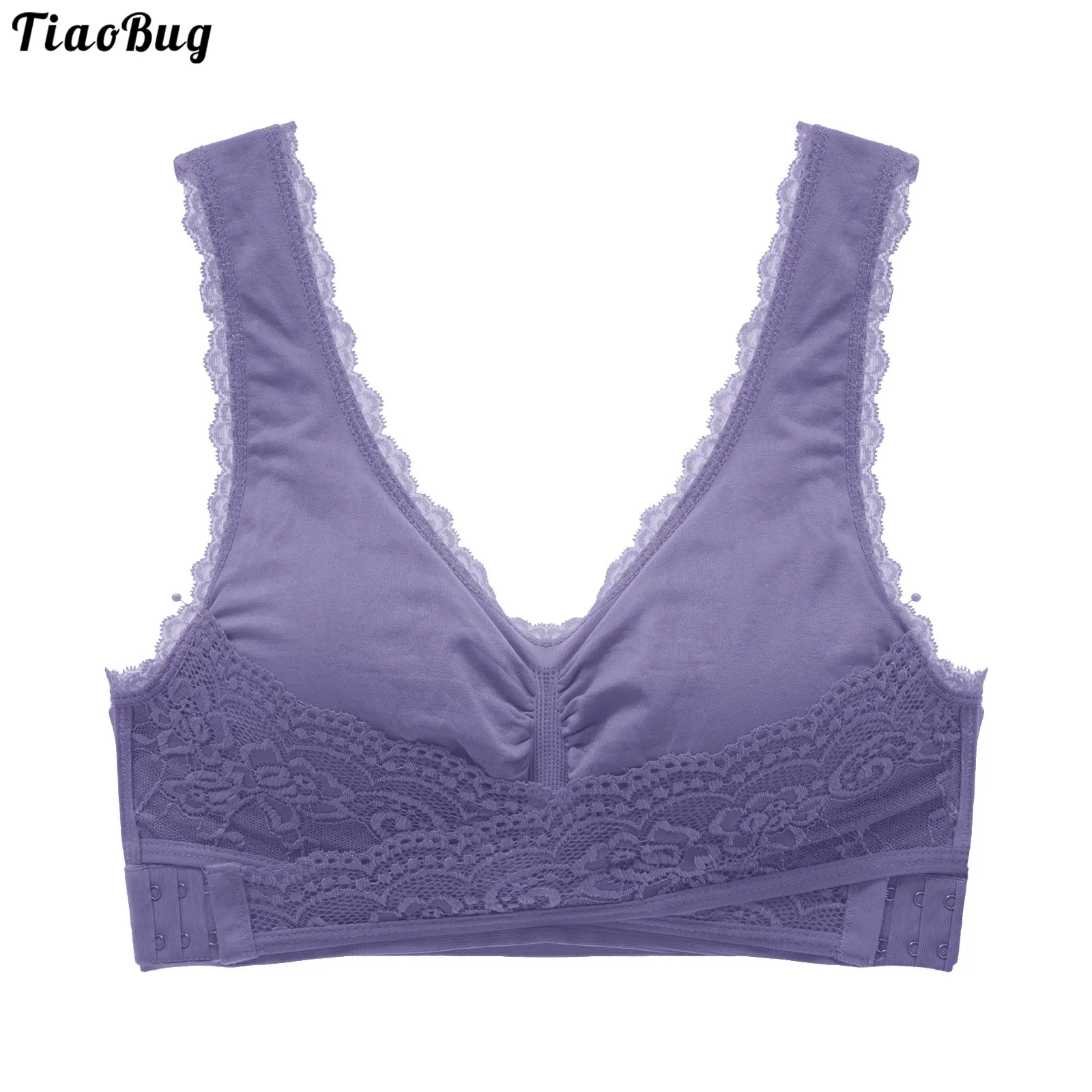 

TiaoBug Women Lace Sport Bras Wide Straps Removable Pads Front Adjustable U Shape Open Back Stretchy Gym Yoga Running Bras Vest