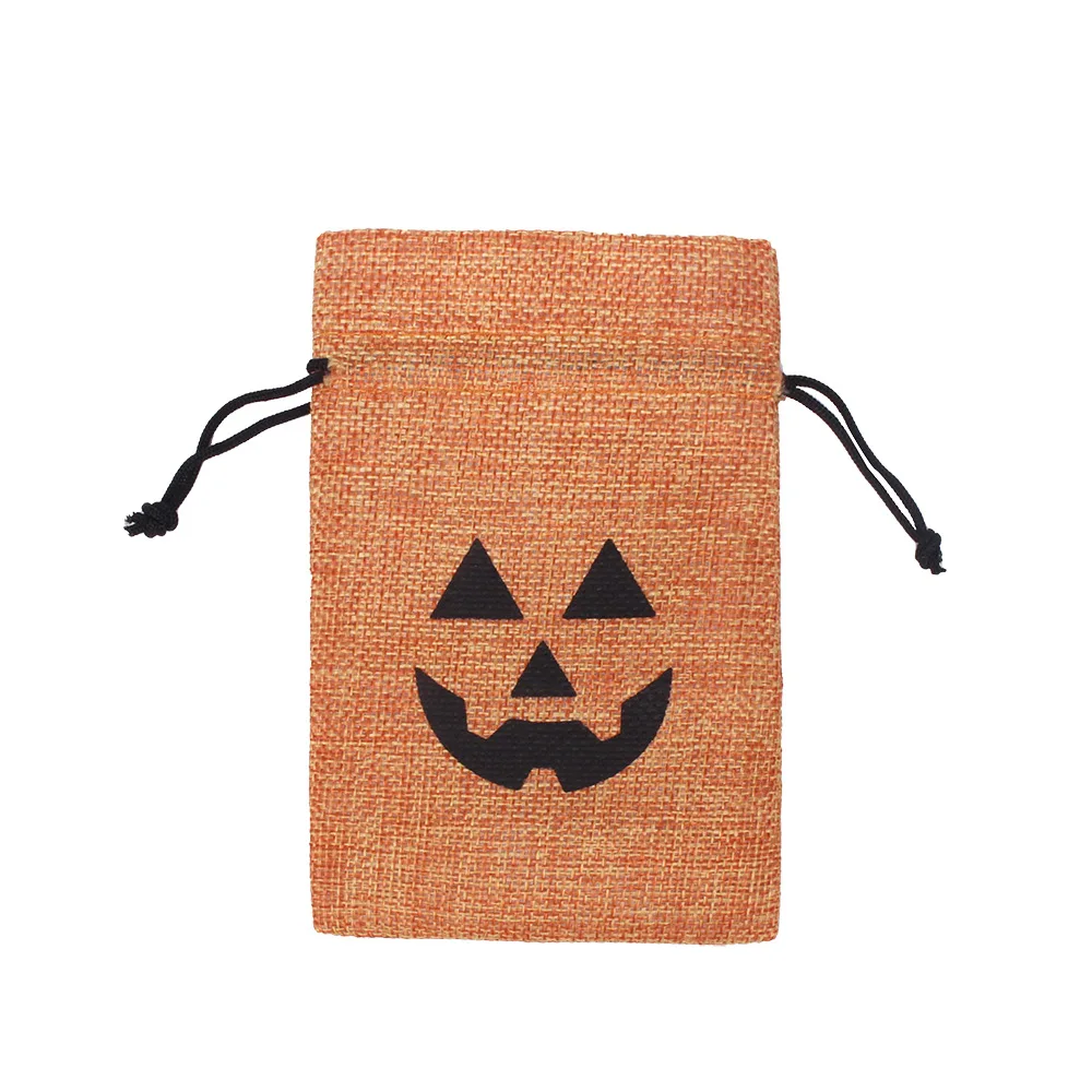 100pcs/lot Wholesale 10x14cm Pumpkin Printed Drawstring Storage Package Bags Halloween Party Candy Jute Linen Pouches Organizer