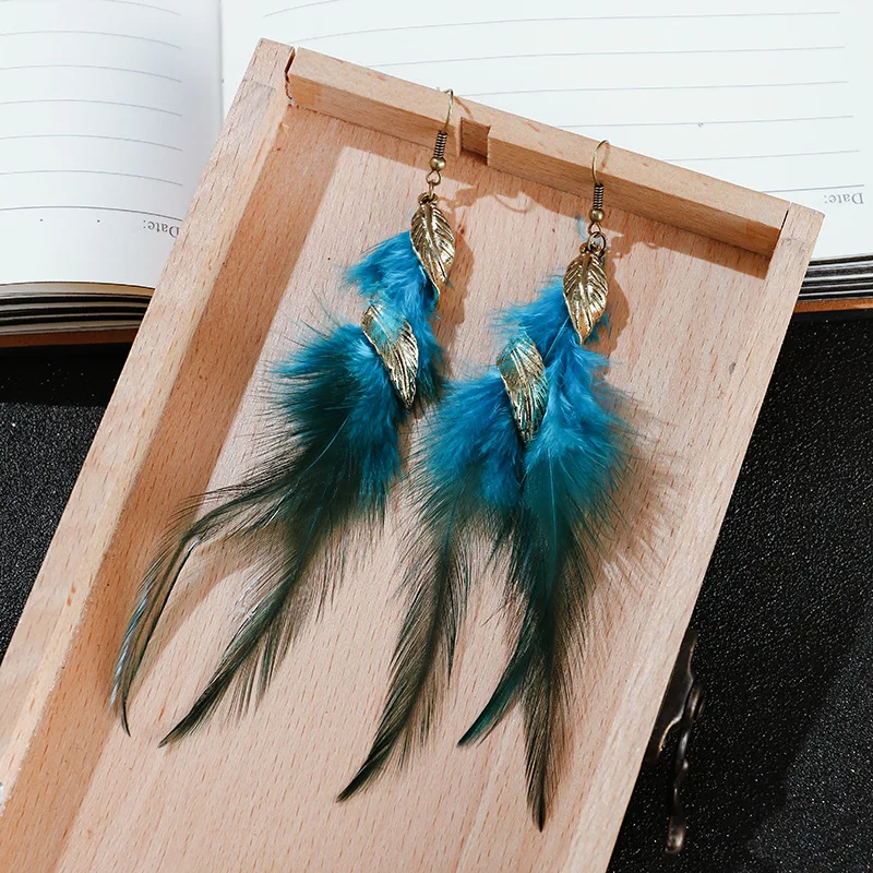 Bohemian Vintage Lange Übertriebene Unregelmäßige Feder Ohrringe für Frauen Ethnische Gold Farbe Twist Blatt Asymmetrie Ohrringe Schmuck – Detail 5