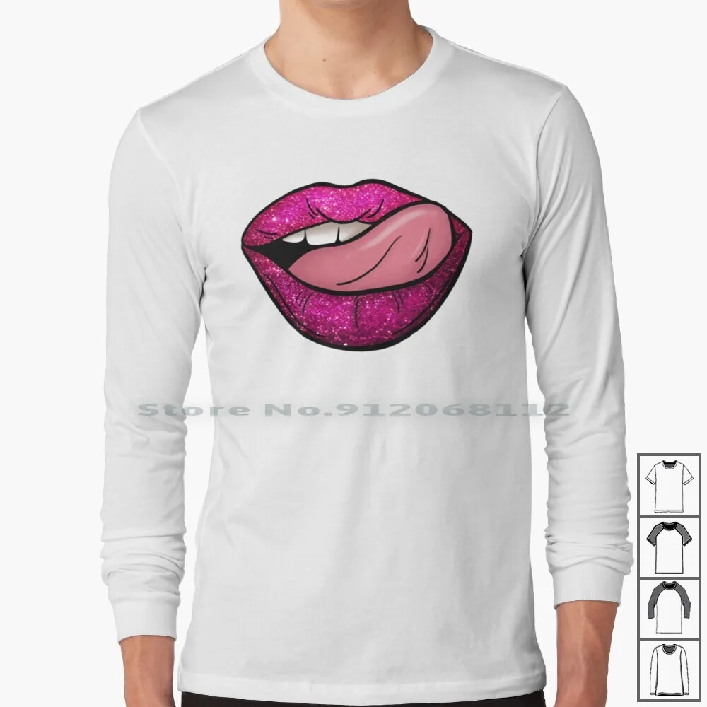 Glitter Lips Long Sleeve T Shirt Glitter Lips Mouth Sexy Pink Makeup Sparkle Beauty Lipstick Graphic Retro Pinup Glamour