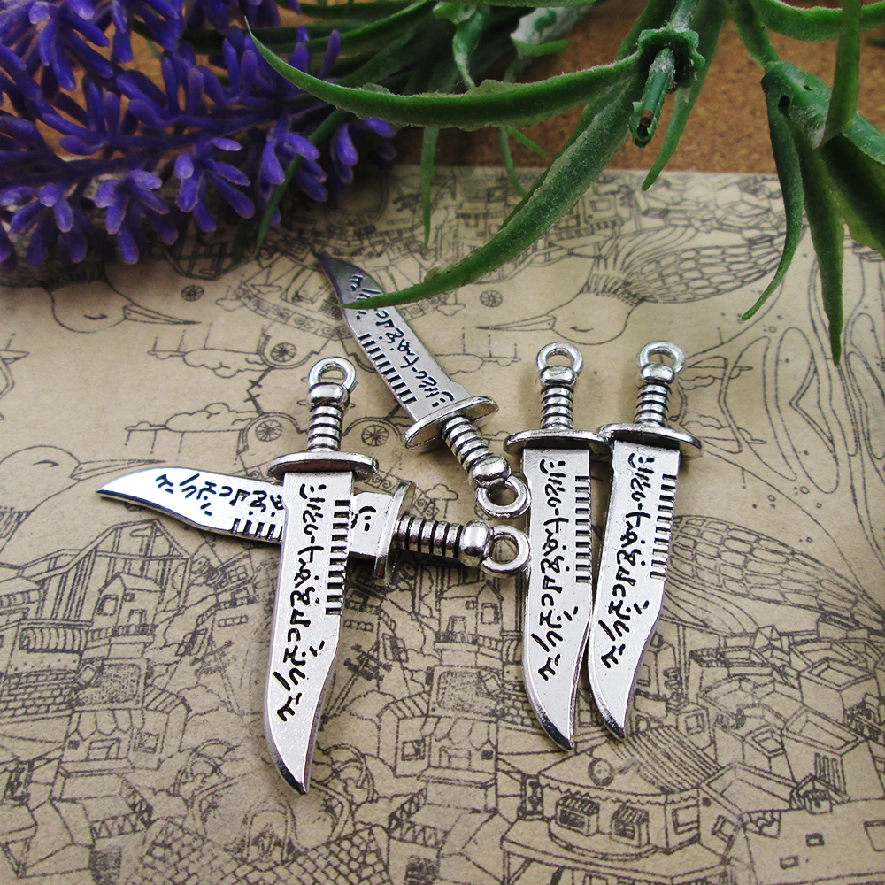 18pcs-11*42mm Knife Charm Weapons Sword Pendant Charms Antique Silver Color Charms