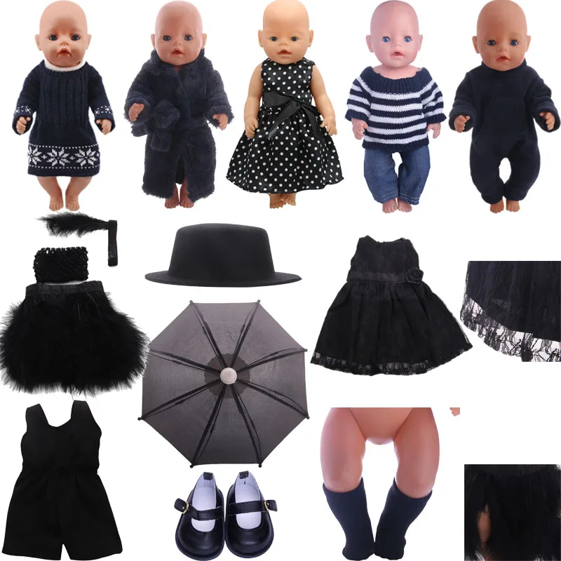 Black Series Skirt Sweater Fashion Fit 18-Inch American Doll And 43cm Reborn Baby Doll, Our Generation, Christmas Gifts For Girl