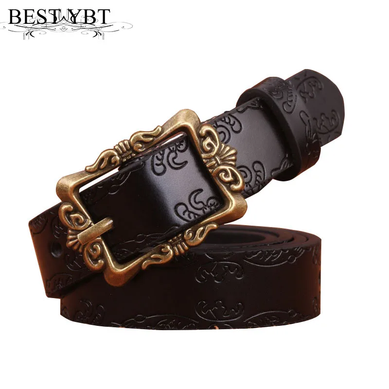 Best YBT Women's Imitation Leather Alloy Pin Buckle Belt Retro Waistband Trousers Fashion Embossed Butterfly Decoration Belt