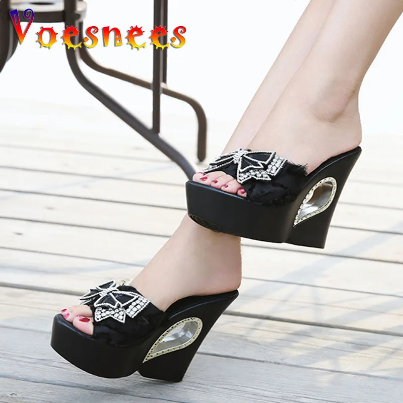 Voesnees 2021 Summer Wedge Slippers Women New Platform Outside Wear Female Shoes Clog Riband Butterfly-knot Slides Ladies Shoes