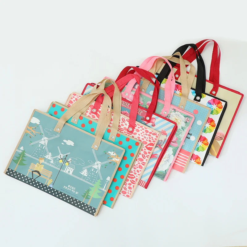 Wiederverwendbare, quadratische, faltbare Einkaufstasche, faltbare Reise-Einkaufstasche aus Vliesstoff, Patchwork-Farbe, tragbare Aufbewahrungstaschen – Detail 1