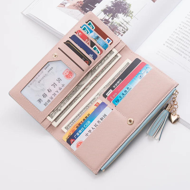 Pretty Bag Tassel Women Long Cute Wallet Leather Tassel Wallets Zipper Portefeuille Female Clutch Cartera Mujer