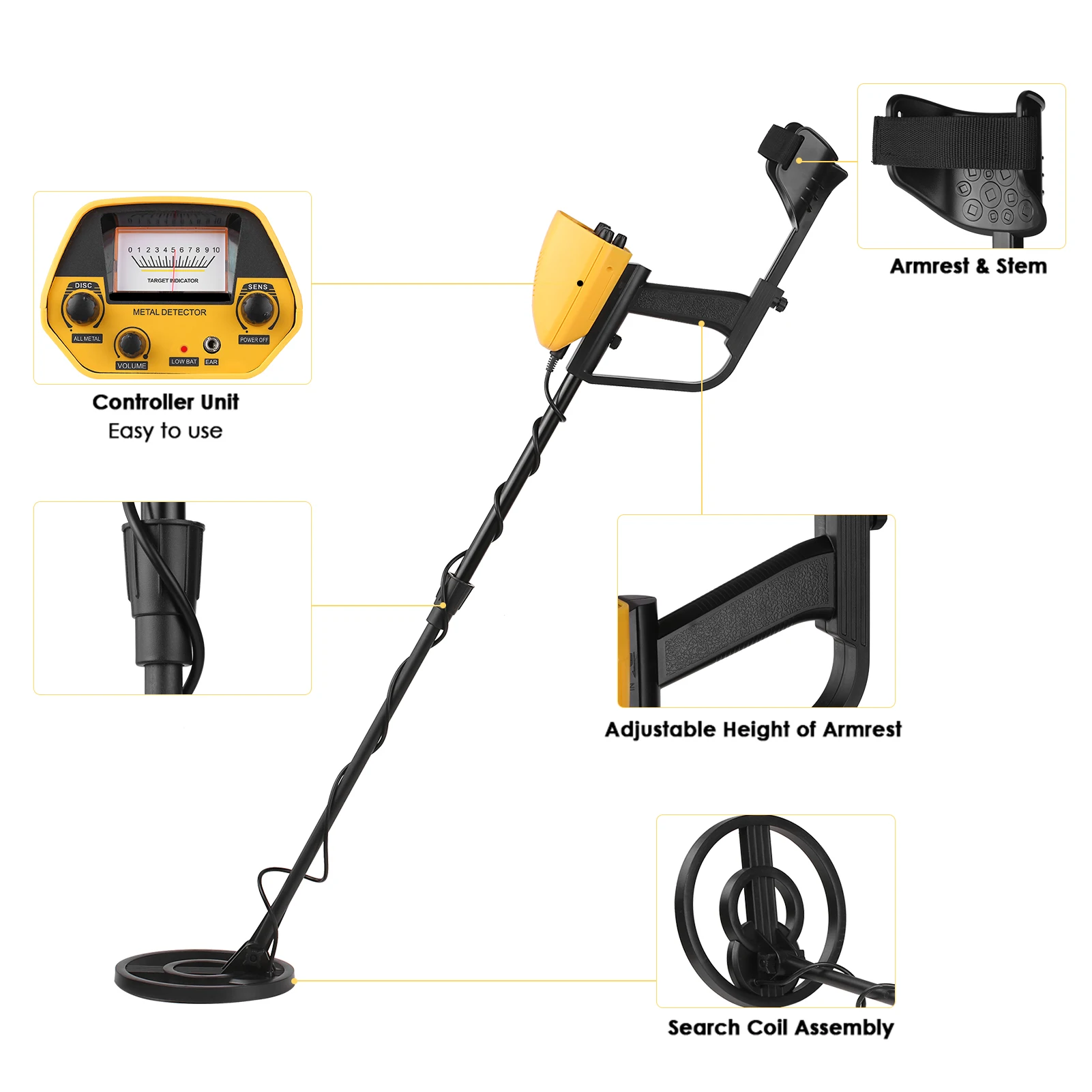 Underground Gold Metal Detector MD-5090 Waterproof Coil  Adjustable Tracker for Treasure Search