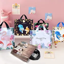 50Pcs Clothes Packaging Bags with Handle Woman Shopping Bag Large Present Plastic Bag Flamingo Printed Gift Bags Handbag 4 sizes
