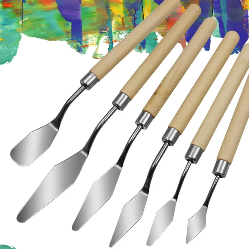 6 Pcs Stainless Steel Spatula Kit Palette Gouache Supplies For Oil Painting Knife Fine Arts Painting Tool Set Flexible Blades