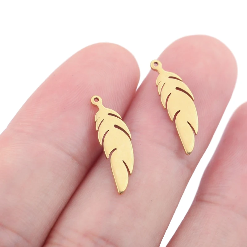 10 stücke Edelstahl Gold Farbe Feder Charms Blätter Blatt Ohrringe Charme Anhänger Für Diy Halskette Herstellung Von Schmuck Erkenntnisse